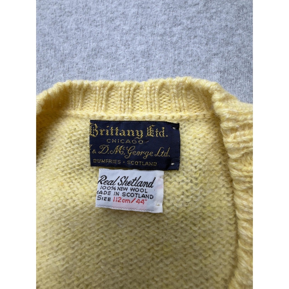 Vintage Brittany Ltd Sweater Mens XL Yellow Shetland Wool Cable Knit Scotland - Picture 2 of 7